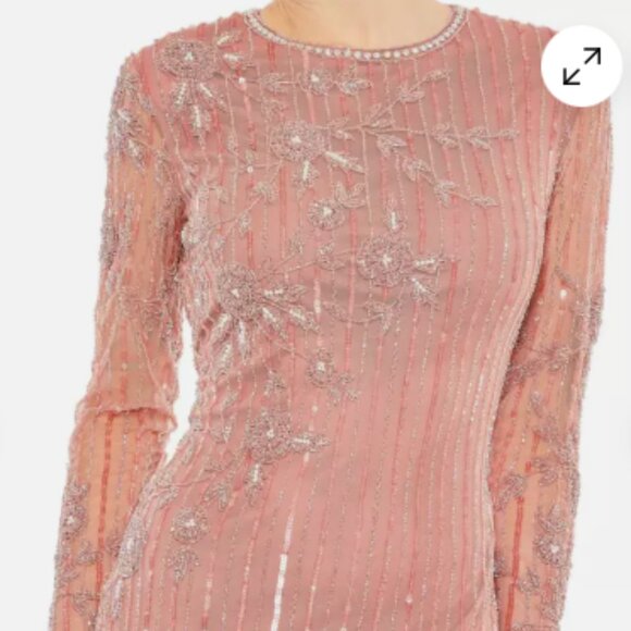 MAC DUGGAL 93626 EMBELLISHED HIGH NECK ILLUSIONS LONG SLEEVE ROSE GOWN sz 6 - Picture 3 of 8